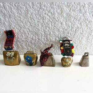 𝅺brass Bells Souvenir Style Set of 5 Hand painted Vintage Switzerland